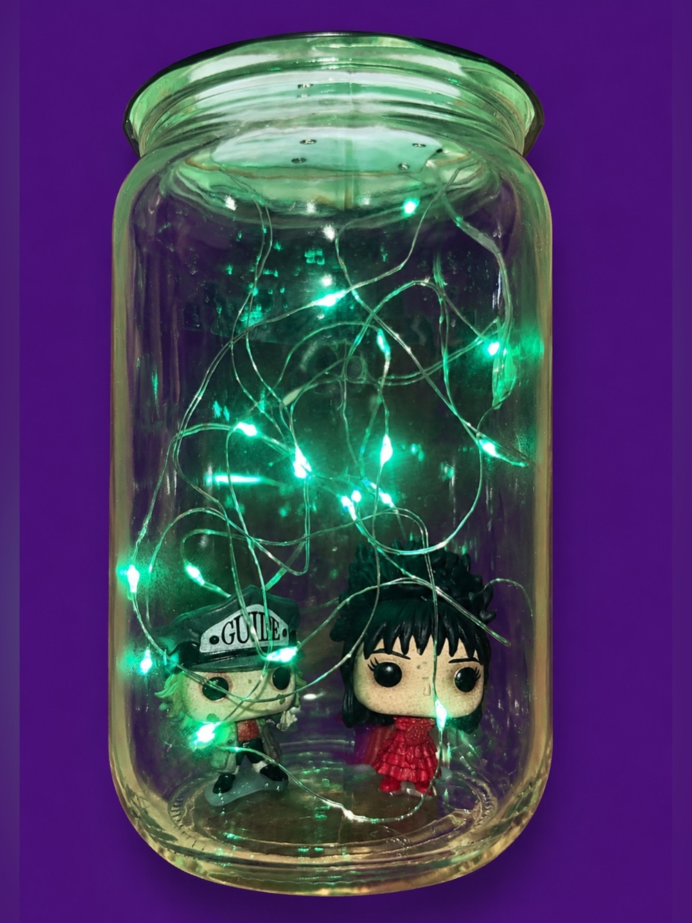 Beetlejuice and Lydia fandom vibes handcrafted jar by me
